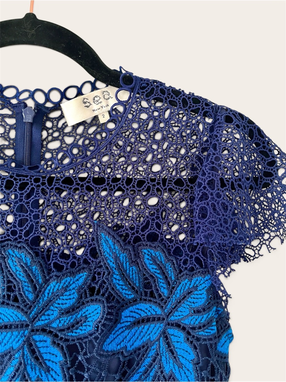 Sea New York Navy and Bright Blue Floral Lace Midi Dress - Picture 4 of 4